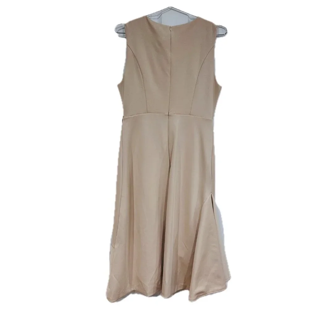 FEHAUTE NWT Apricot White Sleeveless Midi Elegant Dress with Waist Twist, 8 - Picture 5 of 10